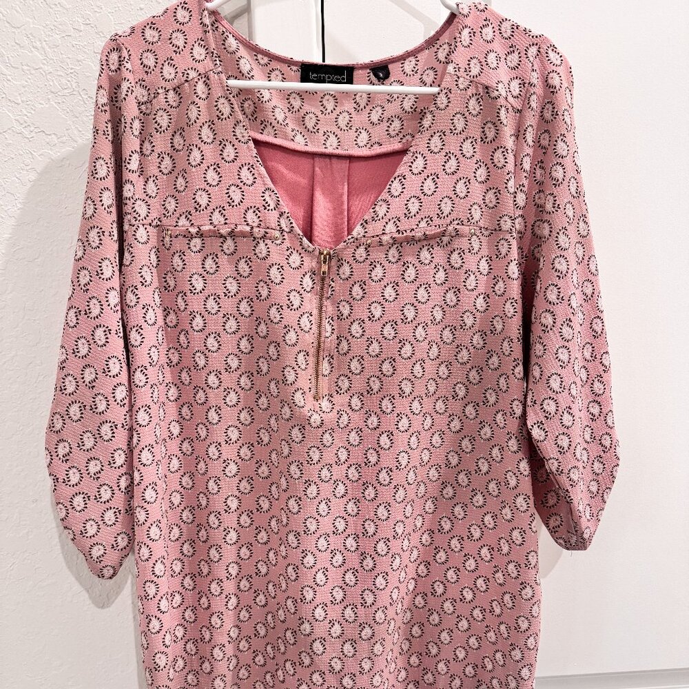 Tempted Brand, Pink Pattern Tunic, 3/4 Sleeve with Strap - Size XL